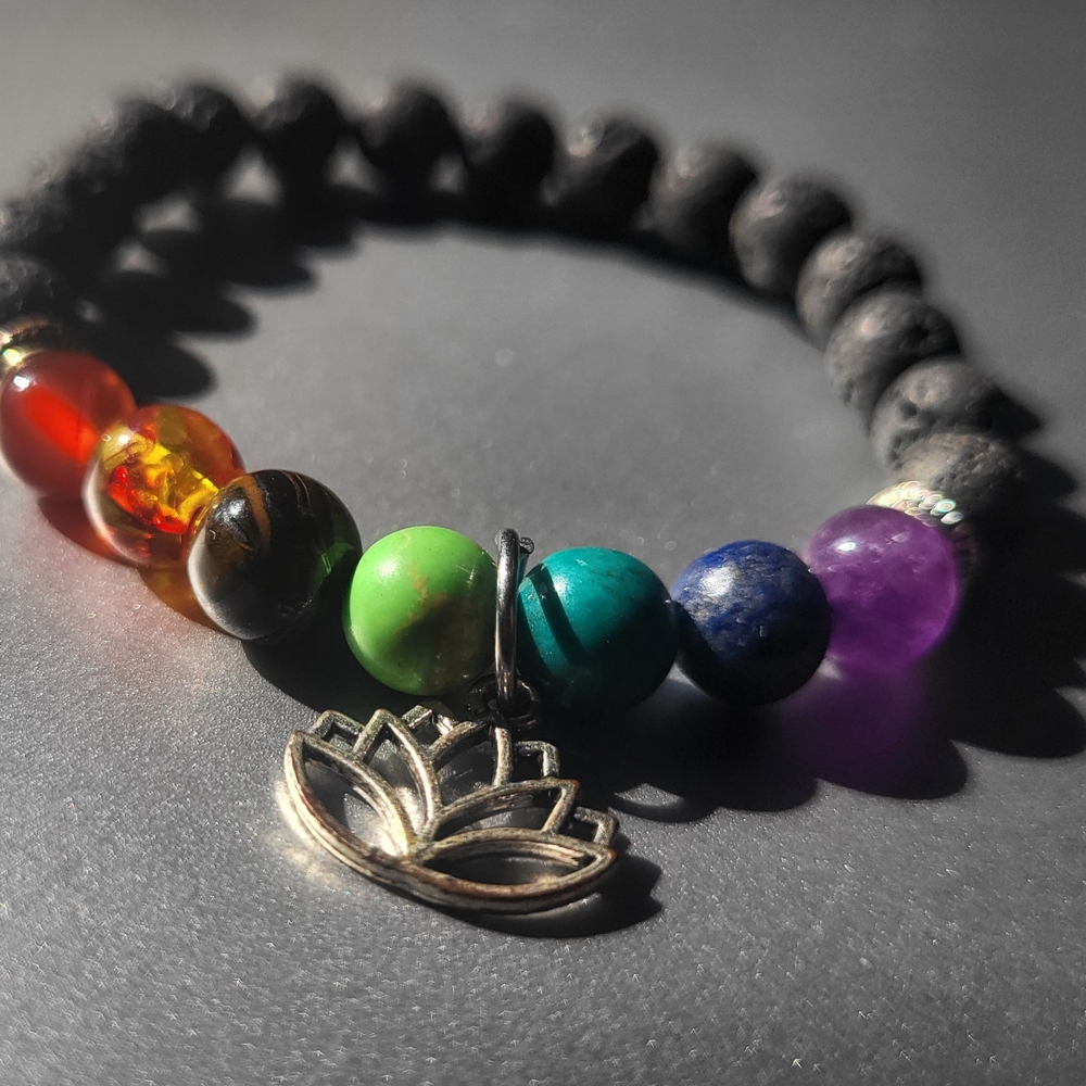 Lava Rock & Gemstone Chakra Bracelet